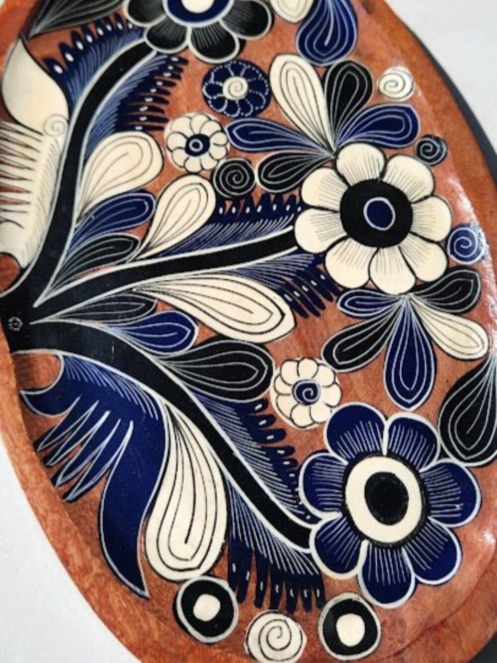 Mexican Folk Art Lacquerware Bateas Tray Decor Mexico Artist Signed Floral Motif